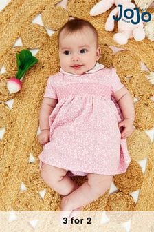 JoJo Maman Bébé Pink Ditsy Smocked Baby Dress with Knickers (D18277) | £25