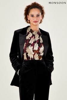 Monsoon Jeanne Black Velvet Jacket With Recycled Polyester (D19634) | £80