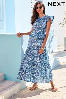 Blue Tiered 100% Cotton Maxi Skirt (D20182) | £38
