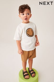 Ecru Smile Face Oversized T-Shirt and Shorts Set (3mths-7yrs) (D21048) | £11 - £15