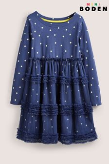 Boden Blue Long Sleeve Jersey Tulle Dress (D25687) | £27 - £31