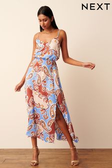 Purple Paisley Satin Slip Midi Dress (D25769) | £52