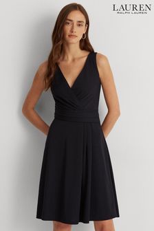 Lauren Ralph Lauren Navy Blue Afara Surplice Jersey Sleeveless Dress (D28607) | £169