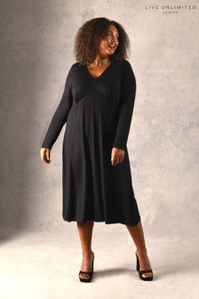 Live Unlimited Curve V-Neck Jersey Black Midi Dress (D28764) | £45