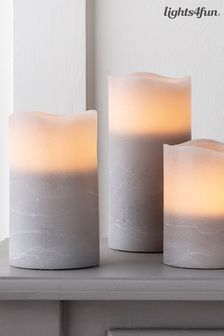 Lights4fun Grey LED Pillar Candle Trio (D29615) | £19