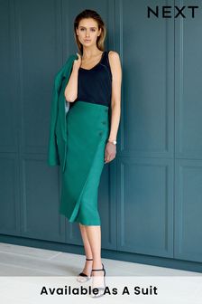 Teal Blue Linen Midi Wrap Skirt (D29881) | £28