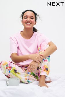 Pink Floral Watercolour Cotton Pyjamas (D32934) | £28
