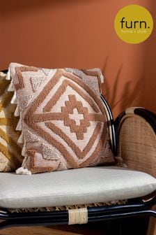 furn. Brown Kalai Geometric Tufted Woven Cotton Cushion
