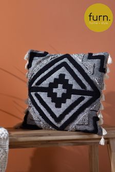 furn. Black Kalai Geometric Tufted Woven Cotton Cushion