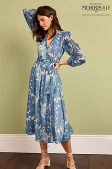 Morris & Co Blue Print Morris & Co.Tulip Blue Print Wrap Midi Dress (D39278) | £65