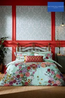 Matthew Williamson Green Floral Bloom Cotton Duvet Cover and Pillowcase Set