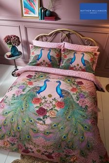 Matthew Williamson Pink Pink Xanadu Peacock Cotton Duvet Cover and Pillowcase Set