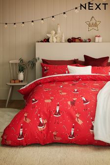 Red Festive Christmas Duvet Cover and Pillowcase Set