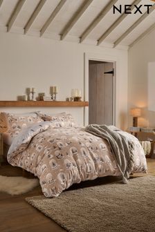 Natural Snow Globes Christmas Reversible Brushed Cotton Duvet Cover and Pillowcase Set