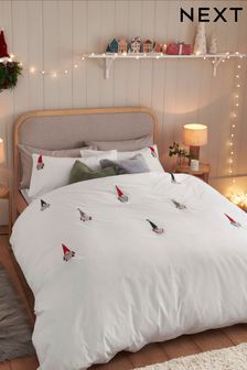 White Christmas Pom Gonks Duvet Cover and Pillowcase Set