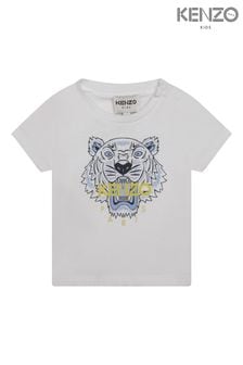 KENZO KIDS White Baby White Tiger Print Logo T-Shirt (D43022) | £44 - £49