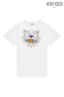 KENZO KIDS Tiger White Print Logo T-Shirt Dress (D43127) | £86 - £115