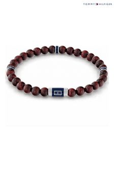 Tommy Logo Hilfiger Jewellery Gents Brown Wood Beads Bracelet