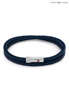 Tommy Logo Hilfiger Gents Blue Leather Double Wrap Bracelet