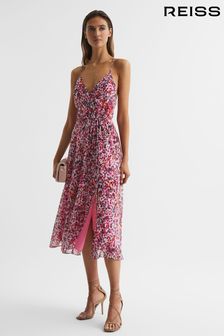 Reiss Pink Pippa Floral Printed Midi Dress (D43766) | £158