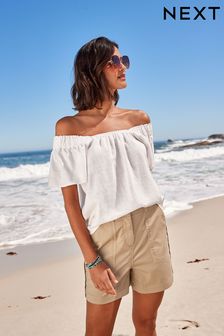 Stone Neutral Cargo Utility Cotton Shorts (D44674) | £28