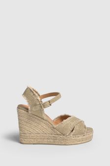 Castaner Gold Bromelia Frayed Espadrille Wedges (D45710) | £145