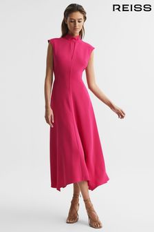 Reiss Bright Pink Livvy Open Back Midi Dress (D46394) | £228