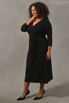 Live Unlimited Black Curve Ring Detail Wrap Jersey Short Sleeve Midi Dress (D49080) | £89