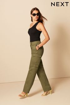 Khaki Green Cotton Utility Straight Trousers (D50682) | £44