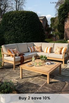 Laura Ashley Natural Garden Salcey Teak Corner Lounging Set With Saunton Natural Cushions (D56644) | £3,250