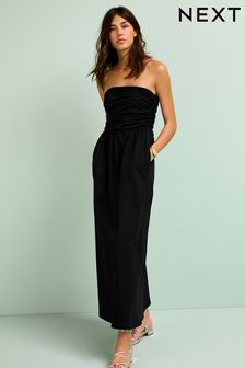 Black 100% Cotton Bandeau Maxi Dress (D57463) | £36