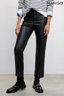 Mango Leather Effect Straight Black Trousers (D64804) | £46