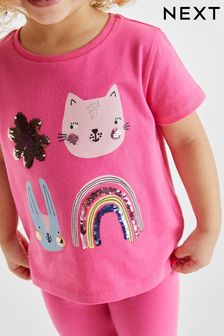 Bright Pink Sequin Cat Bunny T-Shirt (3mths-7yrs) (D65770) | £7 - £9