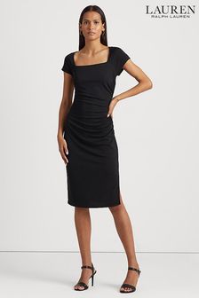 Thinking of You Black Karonie Ruched Square Neck Dress (D65784) | £219