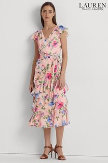 Lauren Ralph Lauren Pink Floral Ruffle Tier Sujatta Dress (D65785) | £269