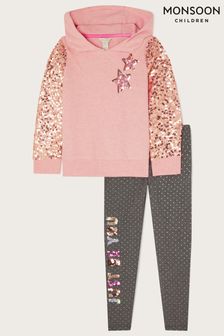 Monsoon Pink Sequin Sleeve Hoodie And JUST BE YOU Leggings Set (D67760) | £38 - £42