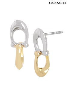 COACH Gold Tone Signature C Double Drop Stud Earrings (D68363) | £40