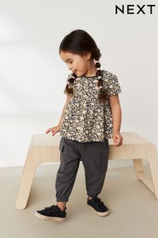 Black/White Ditsy 2 Piece Short Sleeve Top and Cargo Trousers Set (3mths-7yrs) (D68828) | £13 - £17