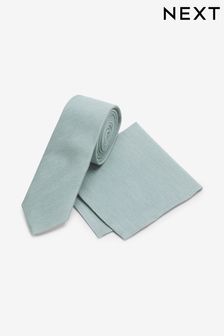 Sage Green Marl Wedding Tie And Pocket Square Set (D71300) | £22