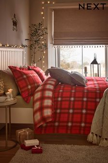 Red Check Reversible Christmas Brushed Cotton Oxford Duvet Cover and Pillowcase Set