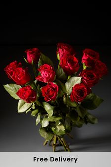 Red Valentines 12 Roses Fresh Flower Bouquet with Free Chocolates (D79275) | £25
