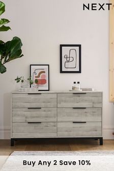 Grey Bronx Oak Effect 6 Drawer Wide Chest of Drawers