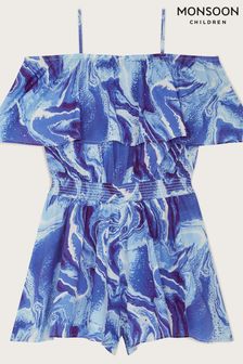 Monsoon Blue Storm Marble Frill Culotte Playsuit Sew (D83006) | £25 - £27