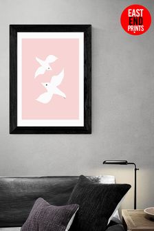 East End Prints Love Birds In Pink by Linda Gobeta Framed Print