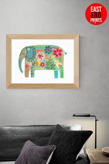 East End Prints White Floral Elephant by Darcie Olley Framed Print