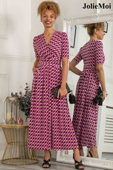 Jolie Moi Pink Georgia Geometric Jersey Maxi Dress (D84647) | £85