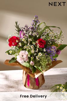 Lilac and Yellow Bright Gift Wrapped Fresh Flower Bouquet in Vase (D85738) | £30