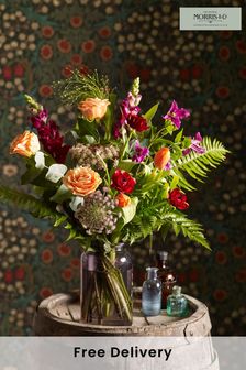 Morris & Co Peach and Burgundy Fresh Flower Bouquet with Vase (D85755) | £36