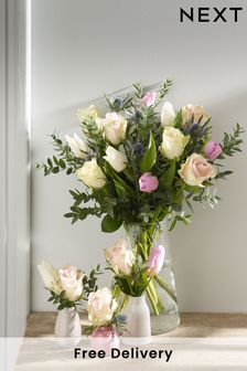 Pink Posy Fresh Flower Bouquet with Trio of Vases (D85766) | £35