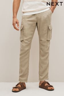 Stone 100% Linen Cargo Trousers (D86107) | £35